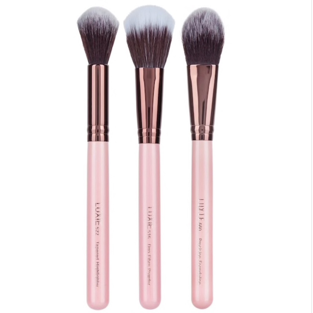 For @roxie2929 Only Luxie NEW Beautiful Rose Gold 3 Pc Set of Makeup Brushes - Picture 3 of 10